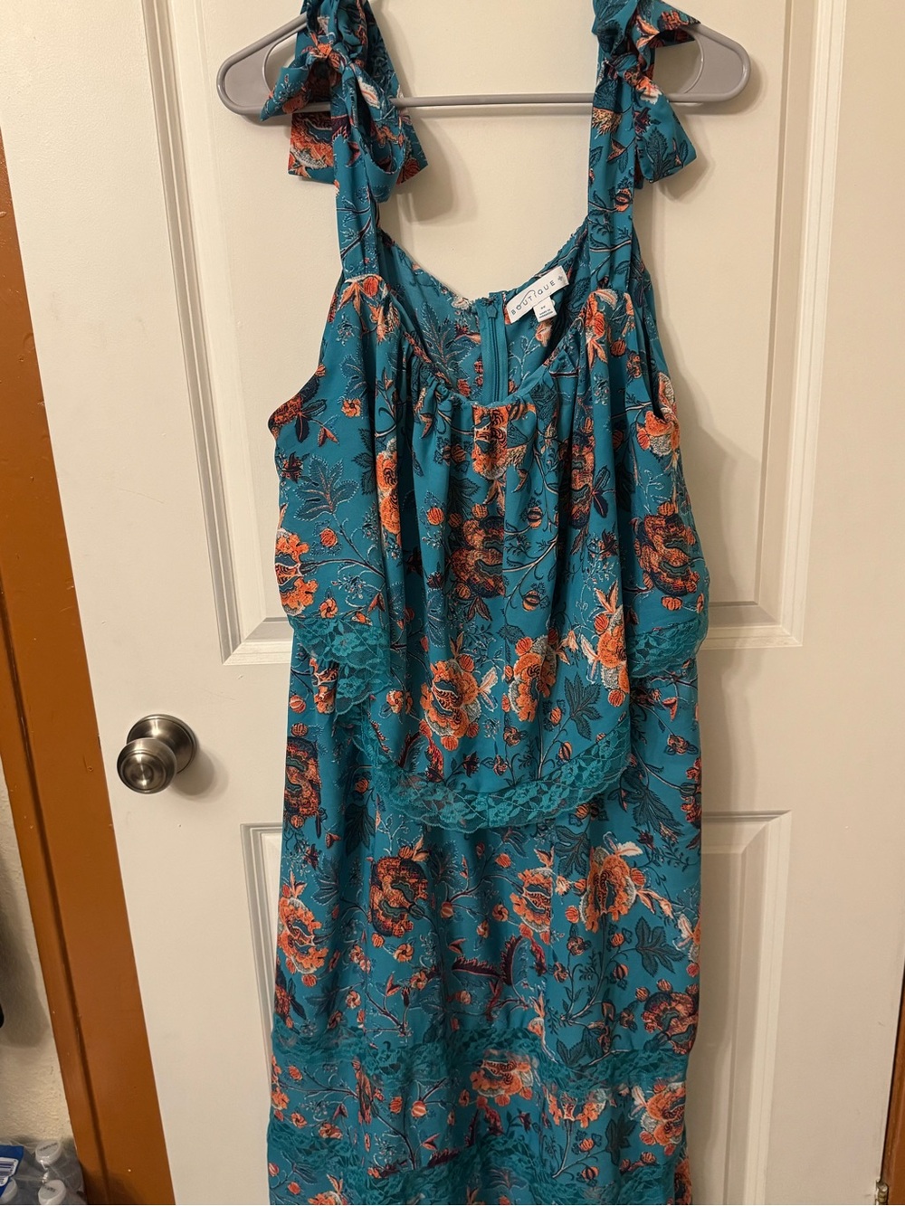 Teal Floral Tie-Shoulder Dress